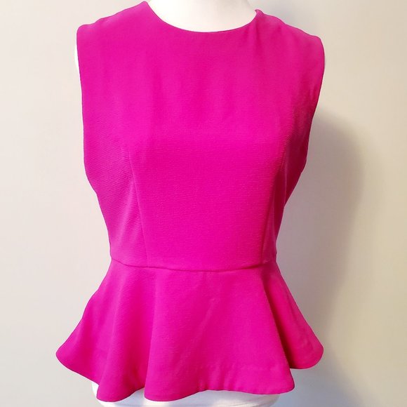 FUCSIA PINK PEPLUM Top Exposed Gold Zipper Feature Office Siren Dressy Party Top - Picture 1 of 9